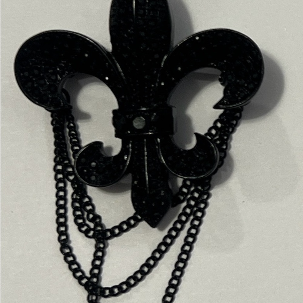 Robert Rose Black Fleur-de-Lis Brooch Pin Statement Jewelry